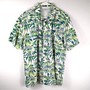Columbia PFG Shirt Mens Medium Green Blue Tropical Button Up Fishing Camp